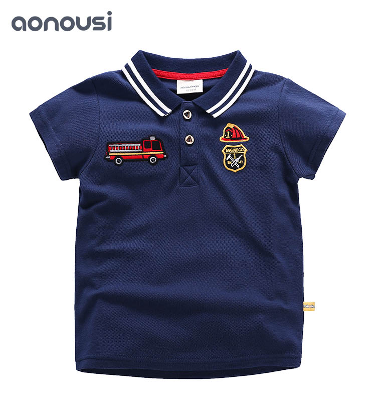 Summer 2019 New Boys Short Sleeve T-shirt Turn-collar Kids Suit Pure Cotton Children's Clothing