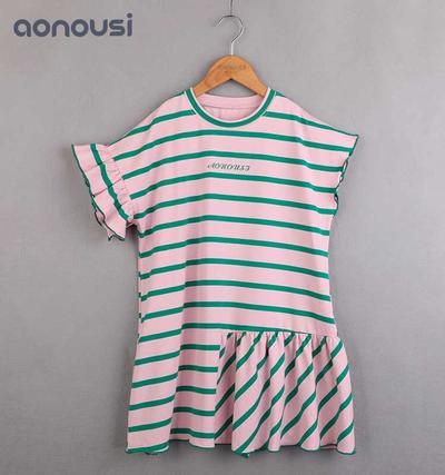 Factory Price trendy baby girl clothes Cotton Stripe Short Sleeve Skirt kids brand clothes