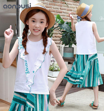 High Quality Clothes Summer Korean Sleeveless little Girls Clothing Sets Two-Piece Kids Suit Children's