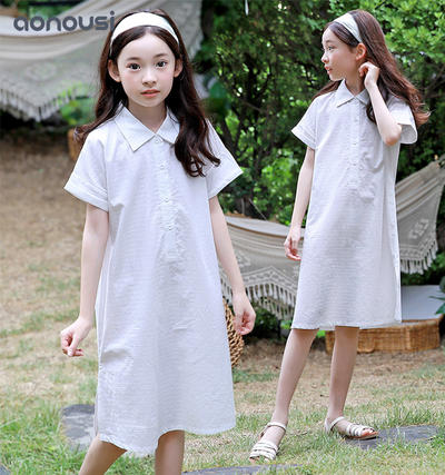 Hot-Selling girls boutique clothing Summer Cotton Sleeveless Collared Fresh White Skirt For Children