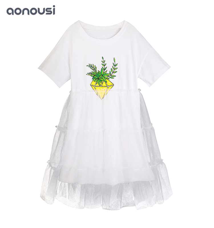 New Design Kid Girl'S dress Summer Cotton And Yarn White Casual Skirt