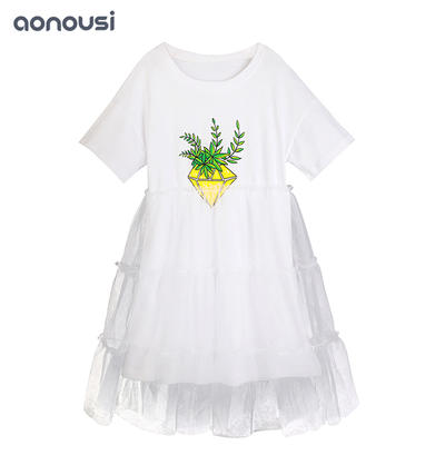 New Design Kid Girl'S dress Summer Cotton And Yarn White Casual Skirt