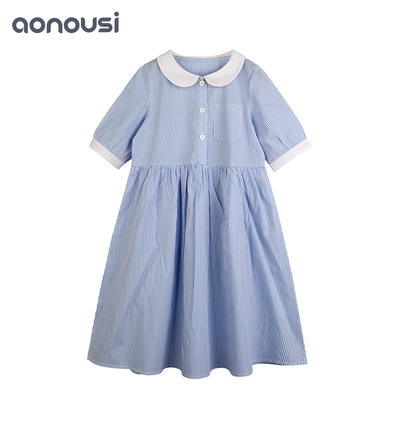 Children Doll Collar Princess Dress Girl Striped Soft Cotton Dress baby girl