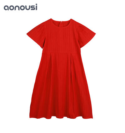 summer kids dress High-Quality Summer Girl's Knee-Length Red Cotton Skirt