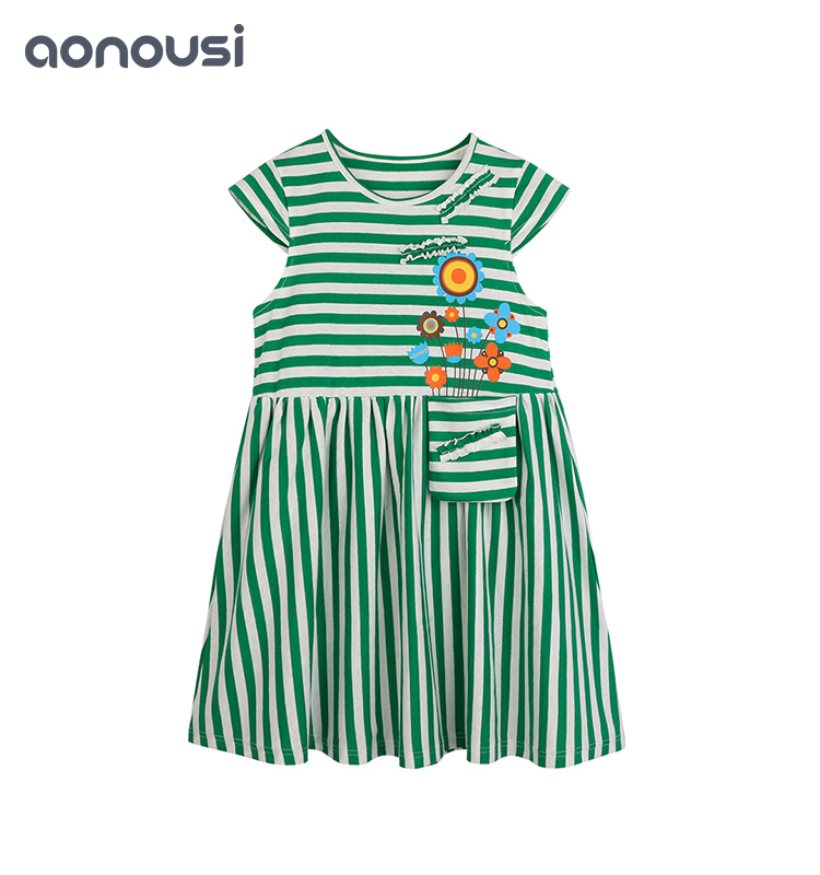 Korean version summer new children's clothes pure cotton girl's skirt striped cotton cute dress children latest dress style