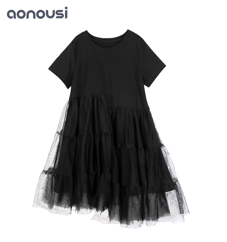 Black Lace Girl Summer Short-sleeved Skirt&dresses