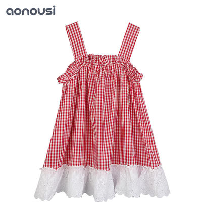 cotton t shirts for girls High Quality Cotton Kid Girl Leisure Style Red Checked Sling T-Shirt