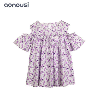wholesale girls clothing china 2019 New design purple shirt 100% cotton shirt for girls leisure short  sleeves floral shirt