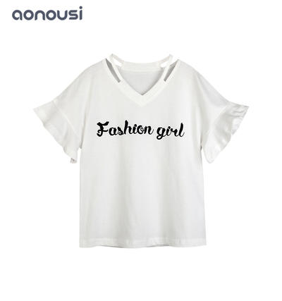 Wholesale girls clothing suppliers fashion girl letter pattern shirt white cotton T-shirt for girl