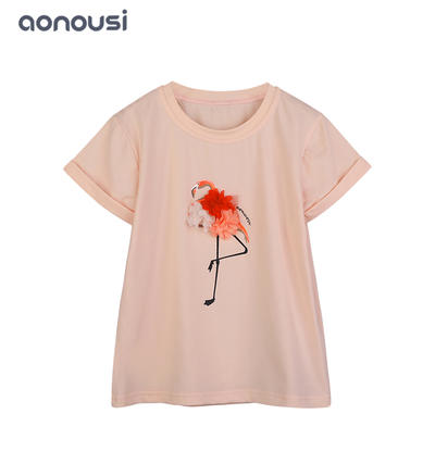 kids clothes flamingos printing t shirt wholesale girls summer loose short sleeve shirt