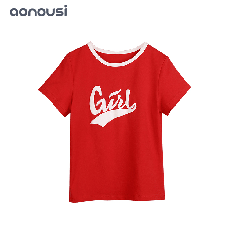 Kids clothes girls kids red t shirt short sleeve t shirt girls top wholesale