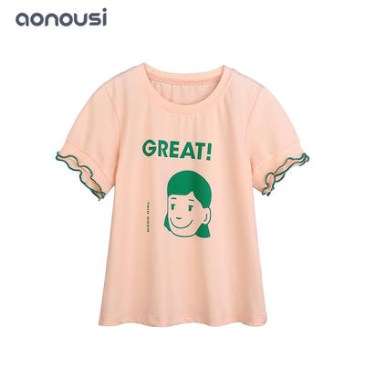 Girls new design t shirt with girl cartoon pattern summer cotton wholesale girls shirt