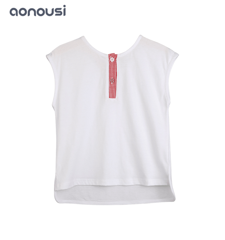 Girls wholesale clothing supplier children wear summer girl sleeveless shirt Round collar fashion t shirt for girls