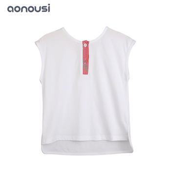 Girls wholesale clothing supplier children wear summer girl sleeveless shirt Round collar fashion t shirt for girls