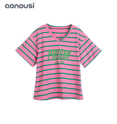 kids designer Summer girl t shirt clothes v neck pink short sleeves shirt wholesale girls wear