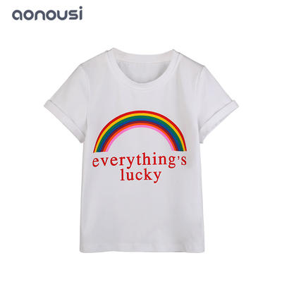The rainbow print t shirt with big letter logo lovely white t shirt girls wholesale clothing supplier
