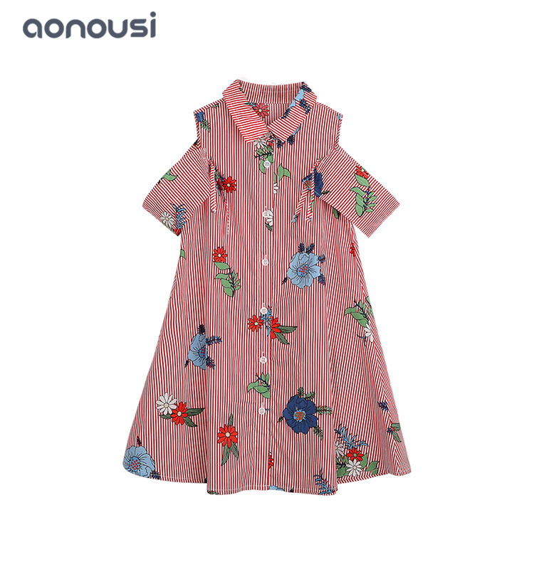 kids clothes Girls summer cotton dresses floral skirt wholesale girls fashion stripe red dress for children