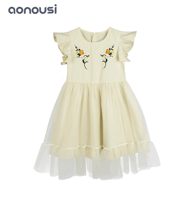 wholesale girls fashion children clothes  2019 summer new lace dresses yellow party dresses