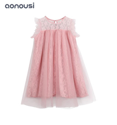 Wholesale girls clothes summer pink princess dresses casual fashion loose lace dresses  girls sleeveless dress