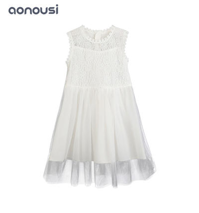 Big kids princess dresses summer party floral dress wholesale girls fashion white sleeveless dresses