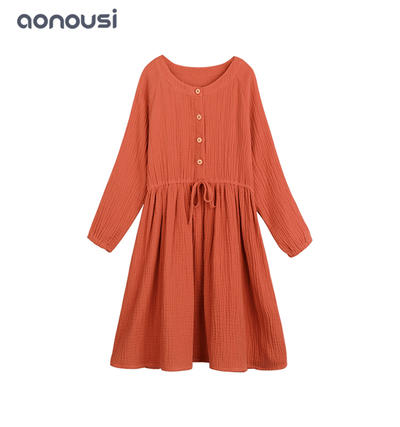 kids designer clothes lovely girl dress girls fashion wholesale Orange dresses long sleeves