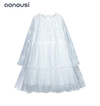 wholesale girls clothes  2019 Autumn Winter new design lace long sleeves dresses fashion white princess dresses