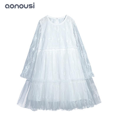 wholesale girls clothes  2019 Autumn Winter new design lace long sleeves dresses fashion white princess dresses