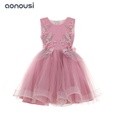 wholesale girls outfits kids evening dresses pink sleeveless floral bubble performance dresses