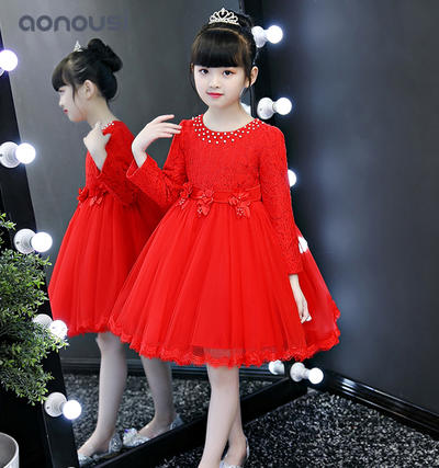 wholesale girls clothes 2019 new design princess dresses long sleeves lace evening dresses