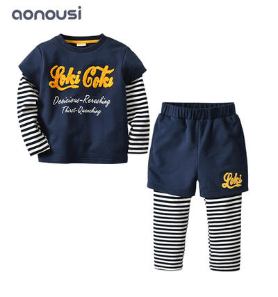 wholesale boys clothing cotton long sleeves shirt and pants two pieces boys suits