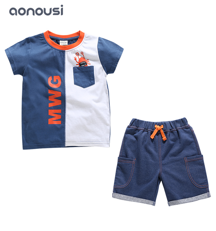Summer fashion suits boys white and blue color matching suits boys suits wholesale