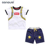 wholesale suits for boys 2019 new design middle big kids boys short sleeves blue bag  t shirt and shorts