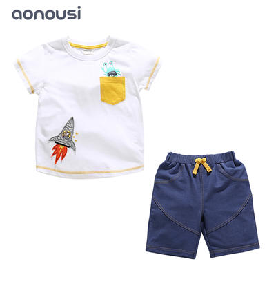 Children clothing boys sets 2019 summer new style cotton short sleeves shirt and shorts suits wholesale boys clothing suppliers
