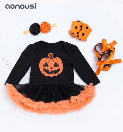 baby christmas clothing long sleeves Hallowmas pumpkin 4 piece suit wholesale girls clothes