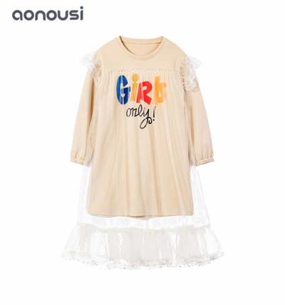 little girl clothes, long sleeves girl dress two layer long shirt lace wholesale girls princess dresses